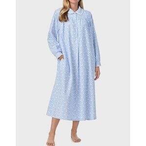 Lanz of Salzburg Cozy Blue Nordic Peter Pan Collar 100% Cotton Flannel Nightgown
